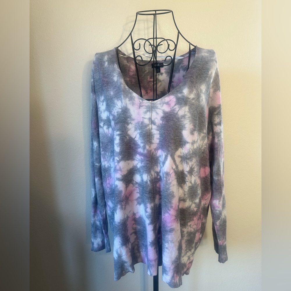 Torrid Super Soft Tie Dye Pink Grey and White Sweater